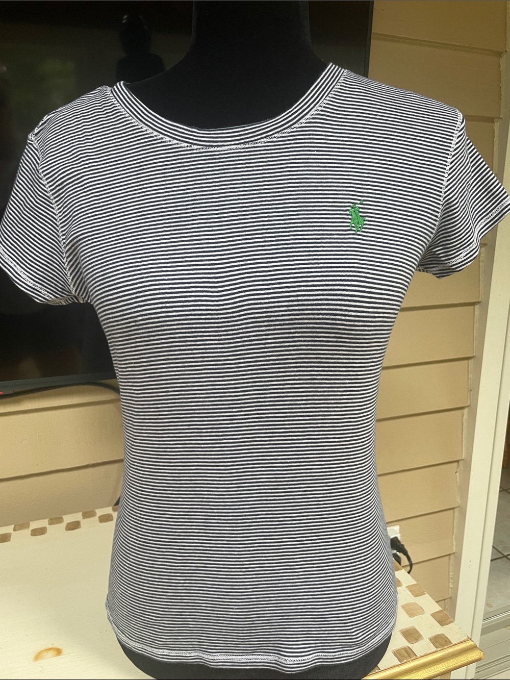 Ralph Lauren Sport Navy & White Striped Short-Sleeve Tee with Green Pony